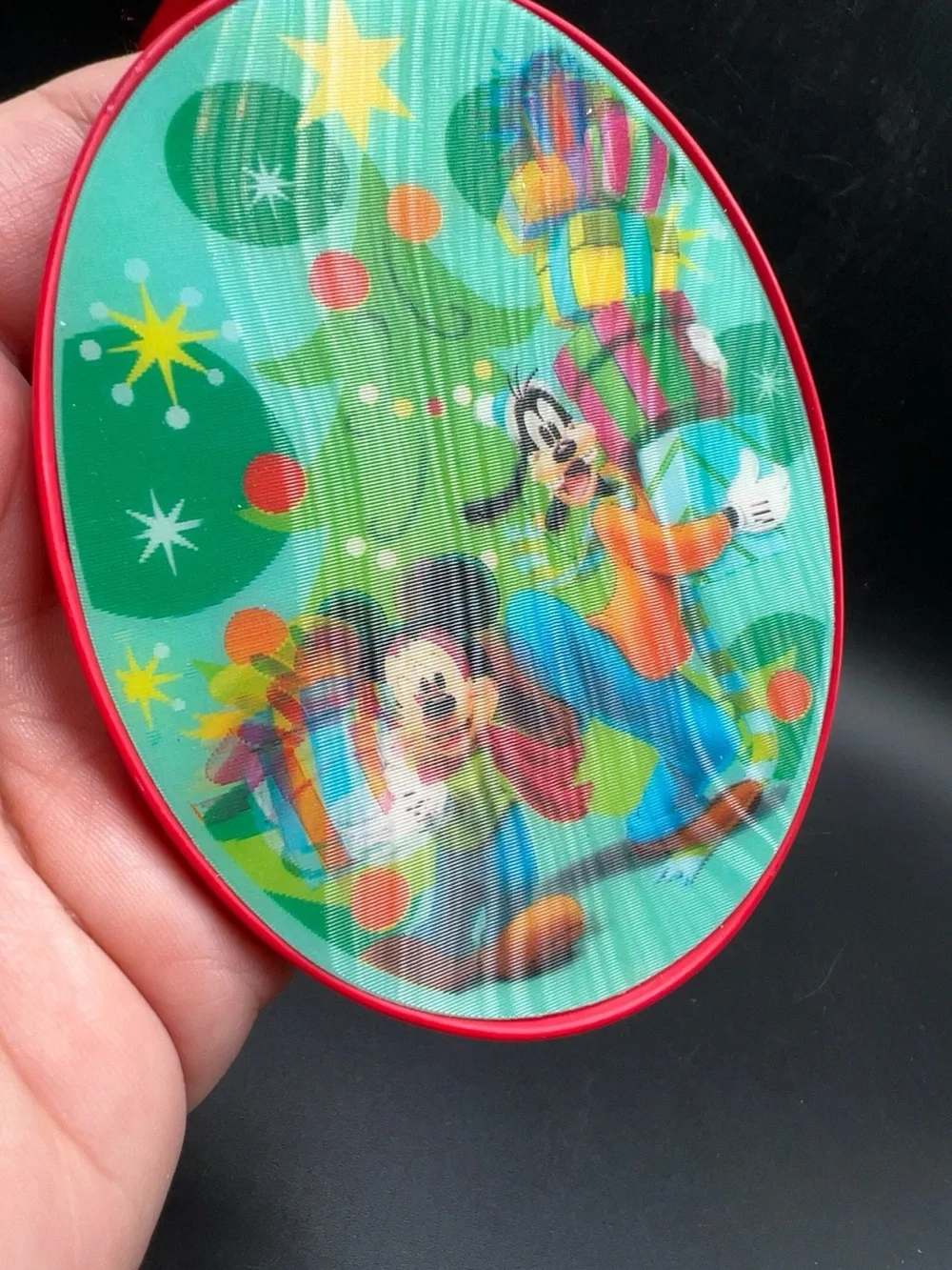 Disney Mickey Mouse Goofy Christmas Lenticular Ornament Hallmark 3D
